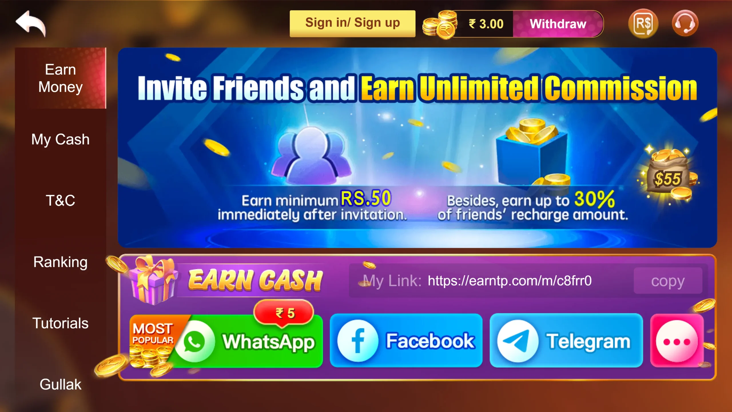 Teen Patti Master referral and earn program with invite rewards